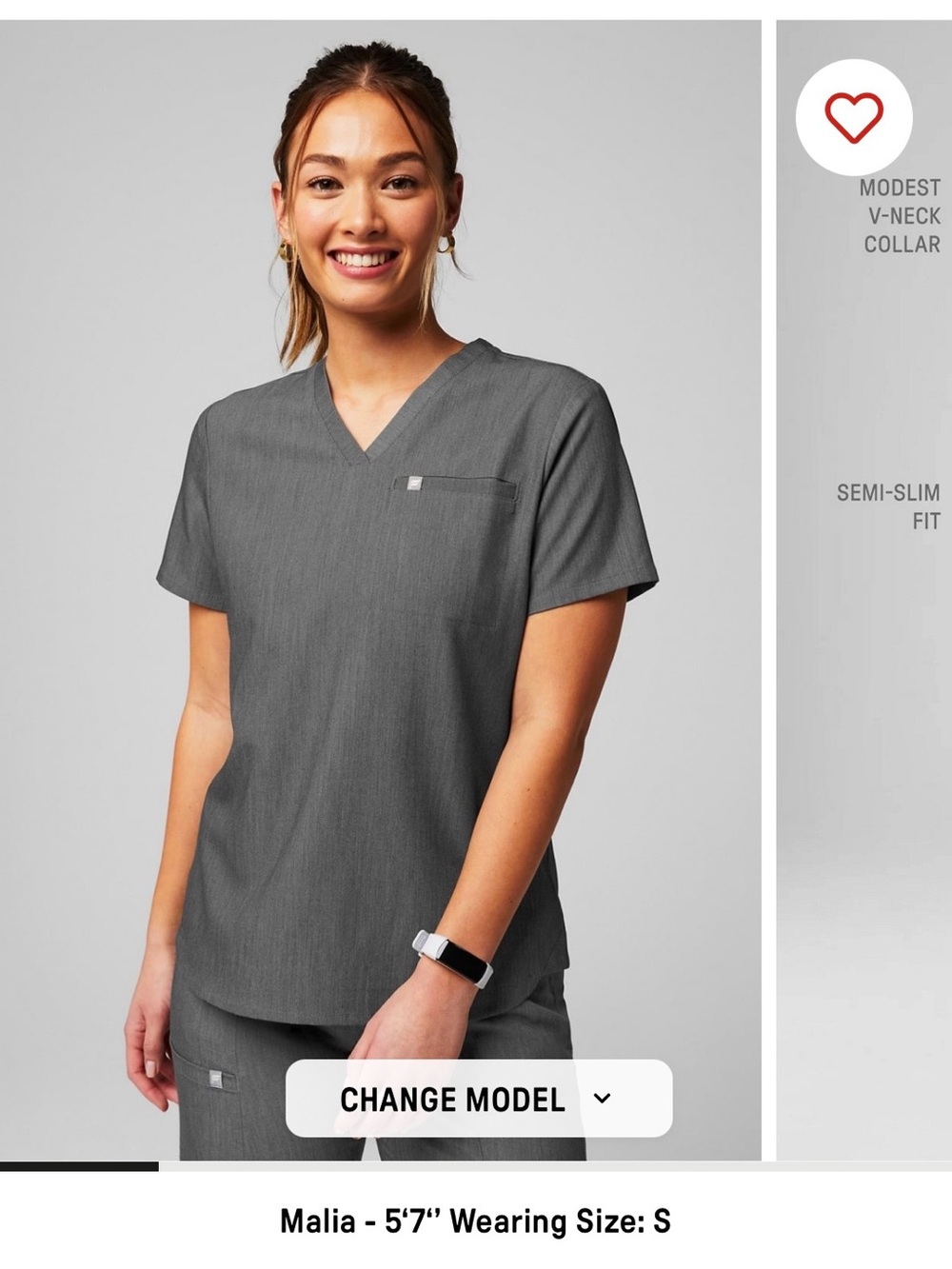 Fabletics Vital 1-pocket Scrub Top Heather Gray Small